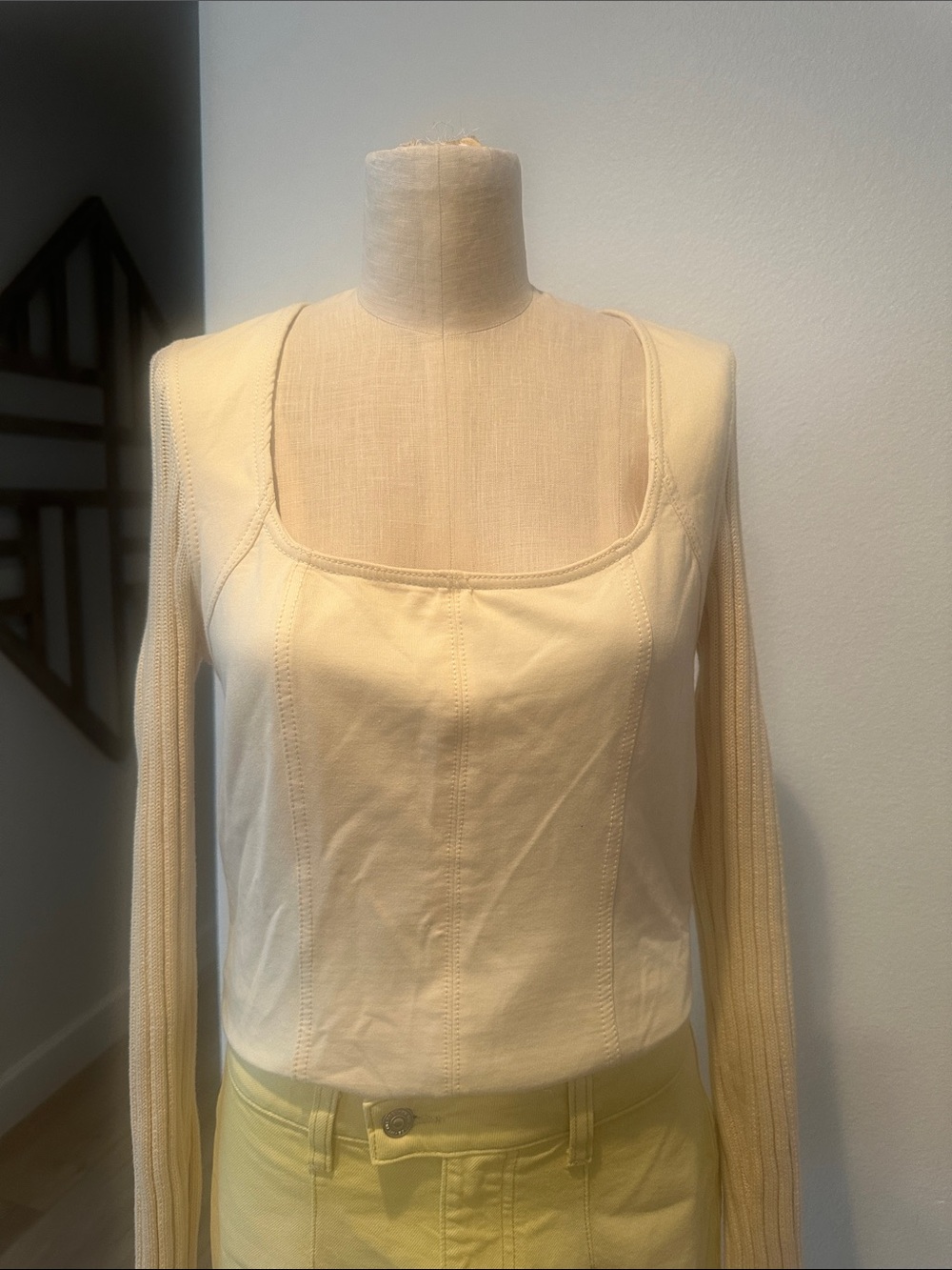 NWT Pilcro pale yellowish like cream Square-Neck Long Sleeve Top